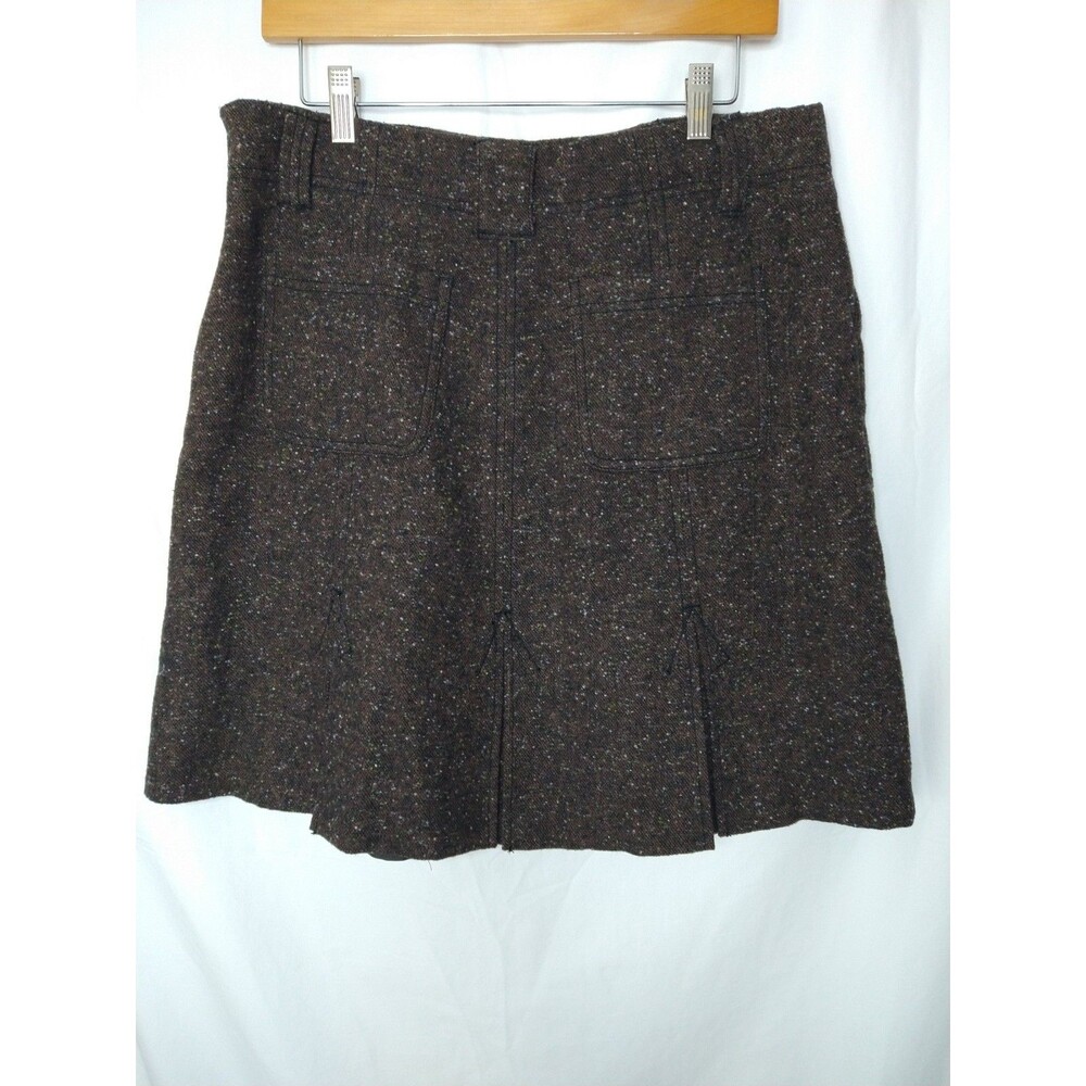 NWT VINTAGE Calvin Klein Wool Blend Pocket Brown Pleat A-Line Mini Skirt Size 12